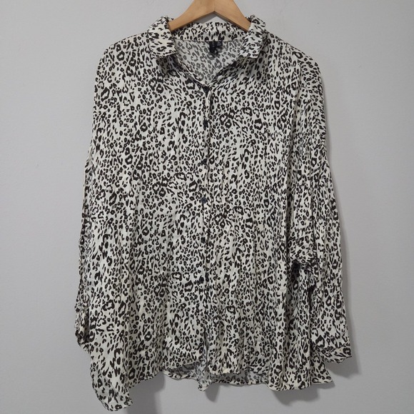 knot sisters Tops - Knot Sisters Leopard Print Button Down Shirt Brown Cream Viscose Size L